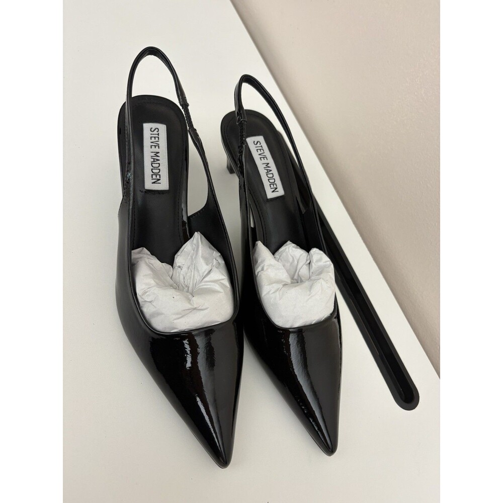 NIB Steve Madden Alynna Black Patent Slingback Pumps Pointed Toe Cone Heels 7.5 - Picture 16 of 16